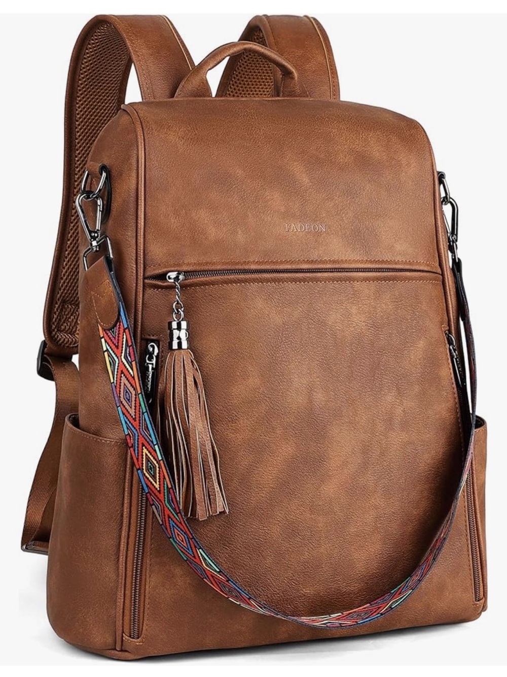 Classic Brown Leather-Look Women’s Laptop Backpack